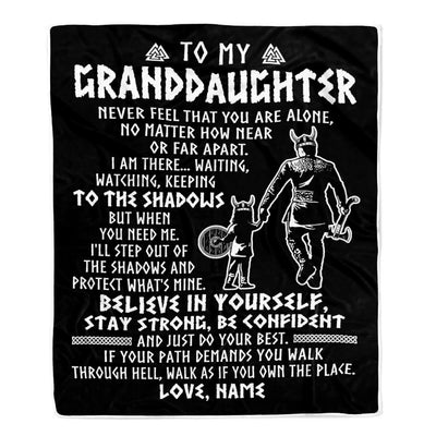Personalized To My Granddaughter Blanket Viking Never Feel You Are Alone Scandinavian Runes Viking Birthday Christmas Customized Bed Fleece Blanket | siriusteestore