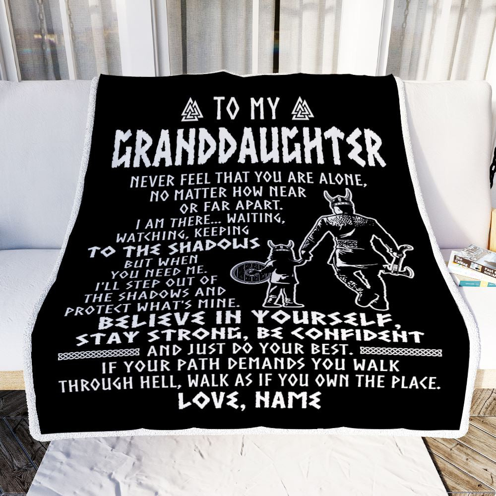 Personalized To My Granddaughter Blanket Viking Never Feel You Are Alone Scandinavian Runes Viking Birthday Christmas Customized Bed Fleece Blanket | siriusteestore