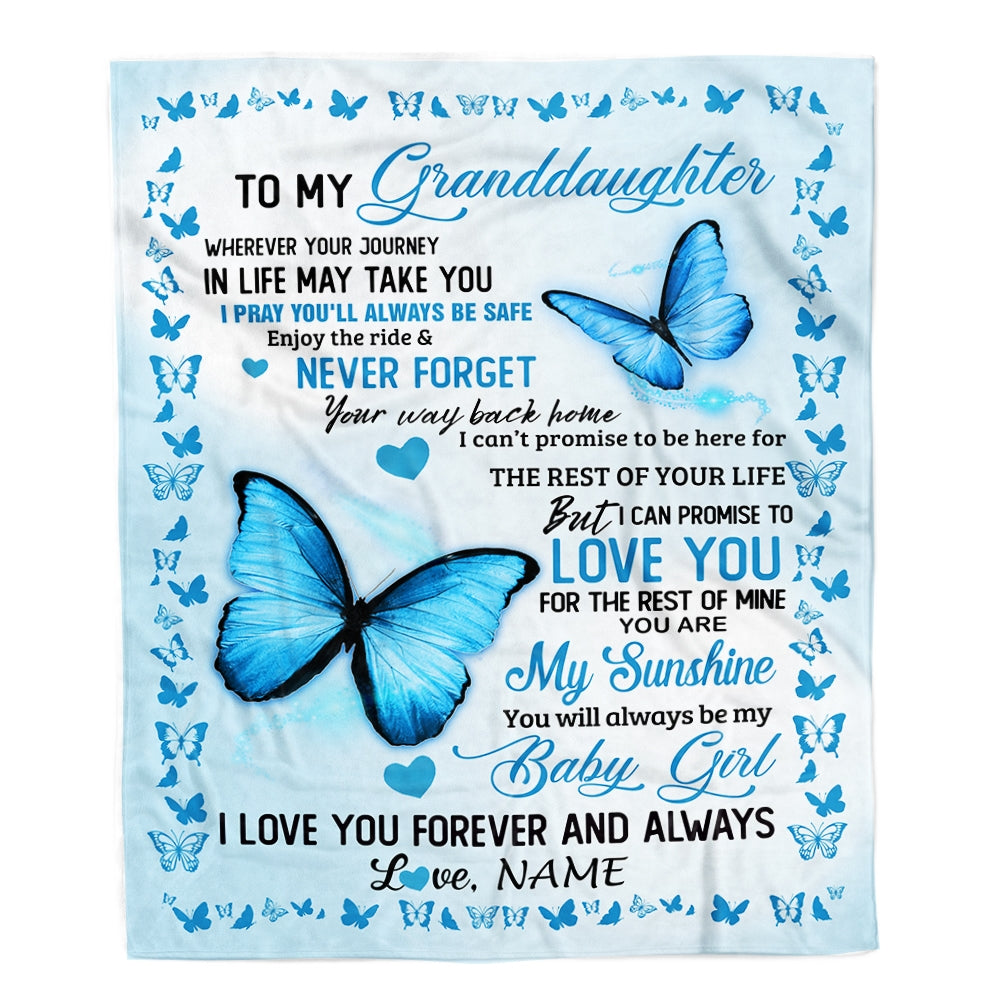 Personalized To My Granddaughter Blanket from Grandma Butterfly You are My Sunshine I Love You Birthday Christmas Customized Fleece Blanket | siriusteestore