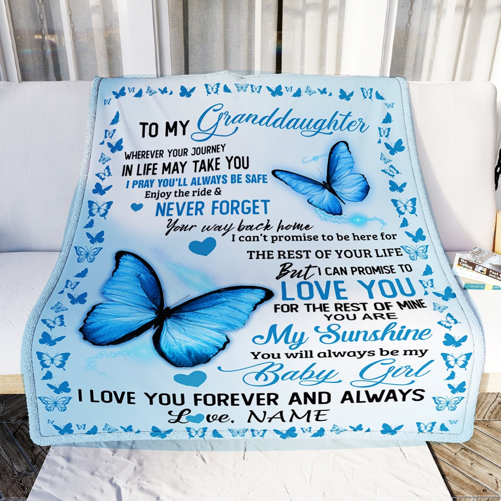 Personalized To My Granddaughter Blanket from Grandma Butterfly You are My Sunshine I Love You Birthday Christmas Customized Fleece Blanket | siriusteestore