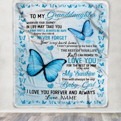 Personalized To My Granddaughter Blanket from Grandma Butterfly You are My Sunshine I Love You Birthday Christmas Customized Fleece Blanket | siriusteestore