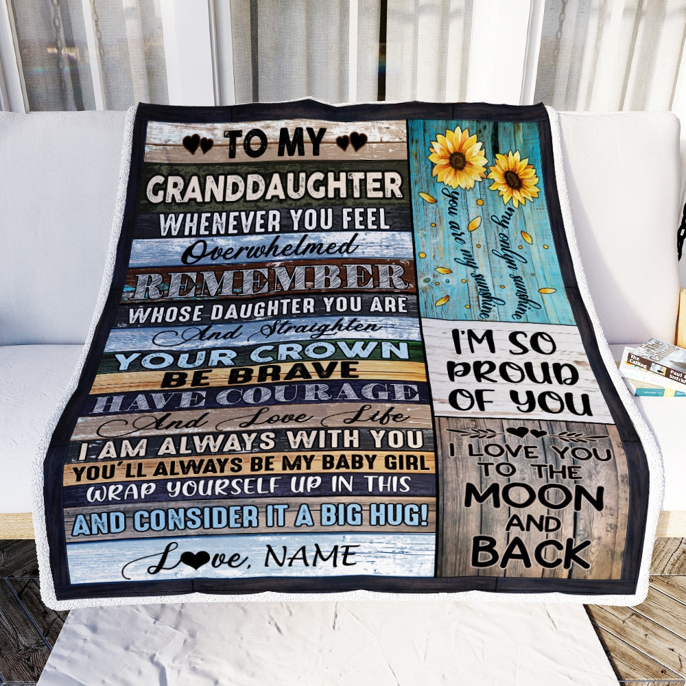 Personalized To My Granddaughter Blanket from Grandma Nana Wood Whenever You Feel Overwhelmed Remember Whose Granddaughter Birthday Christmas Fleece Blanket | siriusteestore