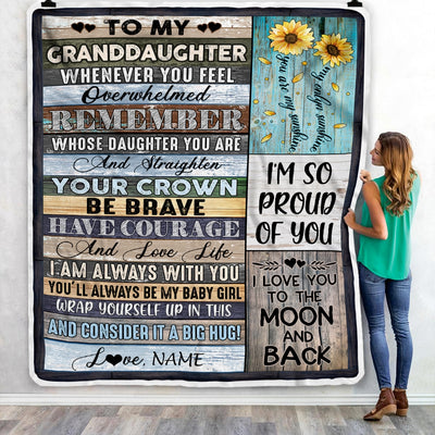 Personalized To My Granddaughter Blanket from Grandma Nana Wood Whenever You Feel Overwhelmed Remember Whose Granddaughter Birthday Christmas Fleece Blanket | siriusteestore