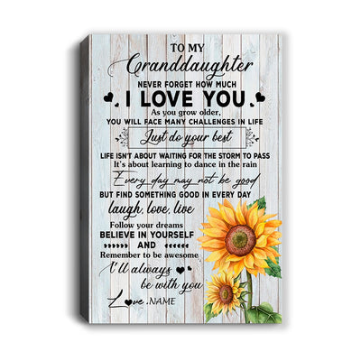 Personalized To My Granddaughter Canvas From Grandma Grandpa Sunflower Wood Laugh Love Live Granddaughter Birthday Custom Wall Art Print Home Decor Framed Canvas | siriusteestore