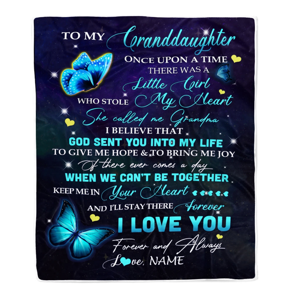 Personalized To My Granddaughter From Grandma Blanket Once Upon A Time Butterfly Birthday Graduation Christmas Gift Bed Quilt Fleece Throw Blanket | siriusteestore