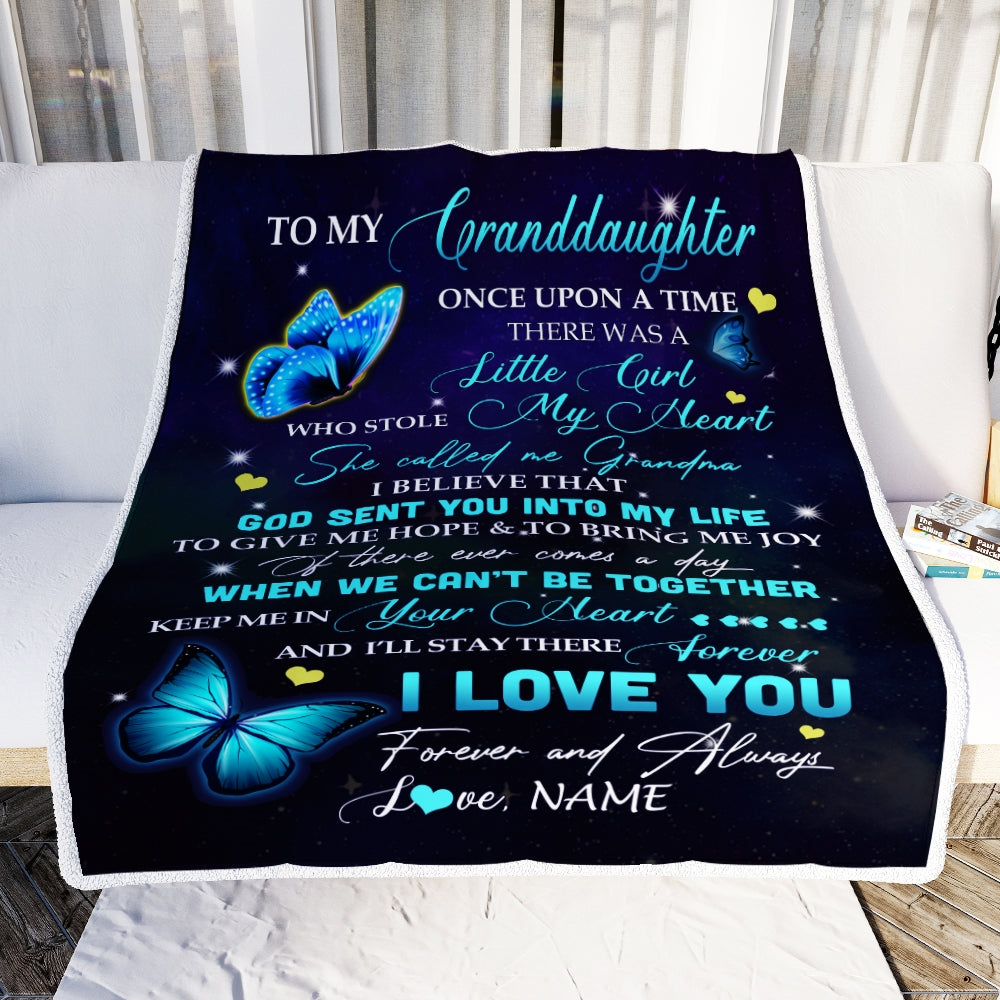 Personalized To My Granddaughter From Grandma Blanket Once Upon A Time Butterfly Birthday Graduation Christmas Gift Bed Quilt Fleece Throw Blanket | siriusteestore