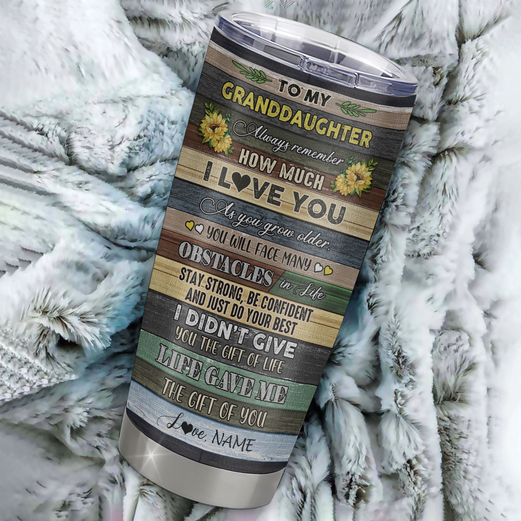 Personalized To My Granddaughter From Grandma Stainless Steel Tumbler Cup Always Remember How Much I Love You Wood Sunflower Granddaughter Birthday Christmas Travel Mug | siriusteestore