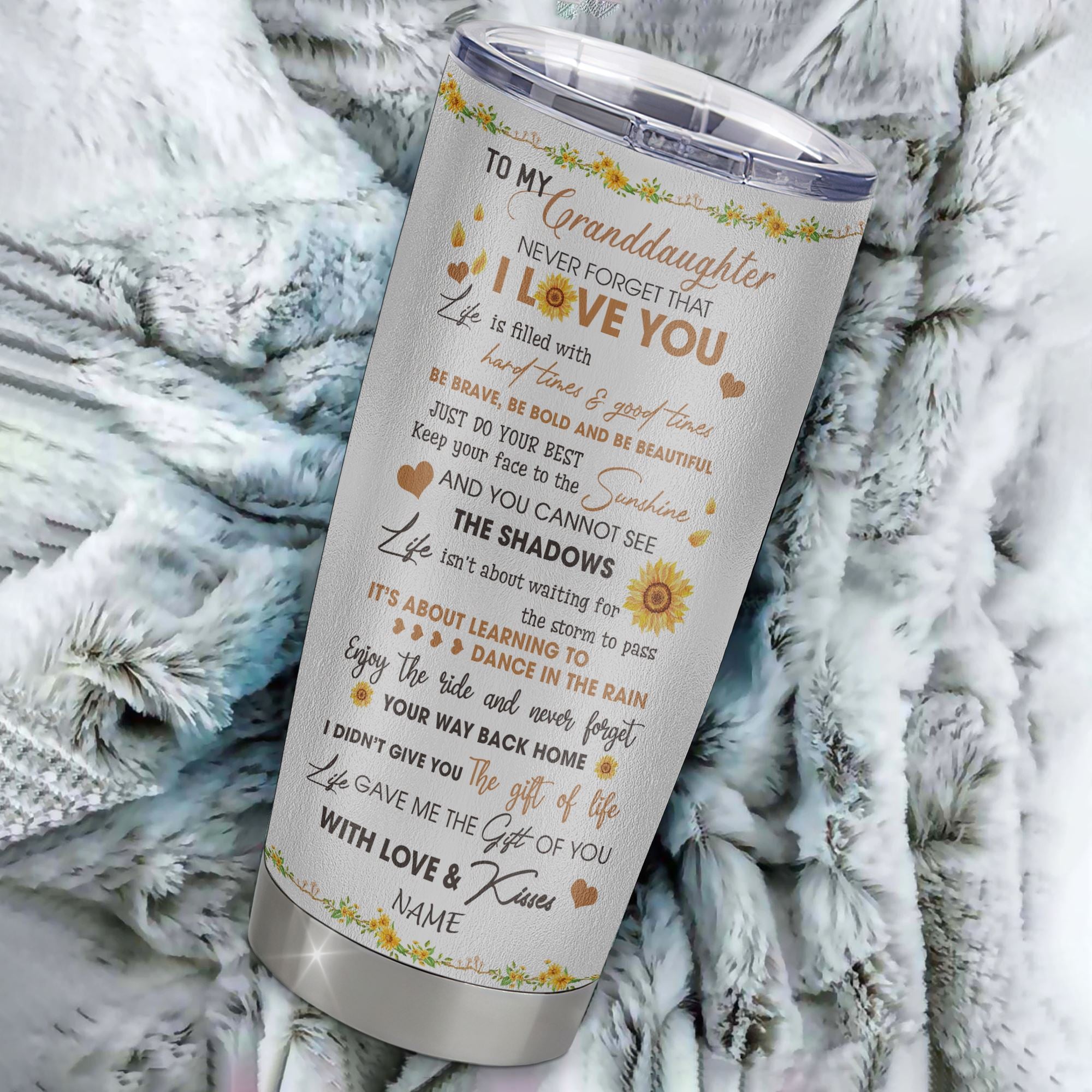 Personalized To My Granddaughter From Grandma Stainless Steel Tumbler Cup I Love You White Sunflower Granddaughter Birthday Graduation Christmas Travel Mug | siriusteestore