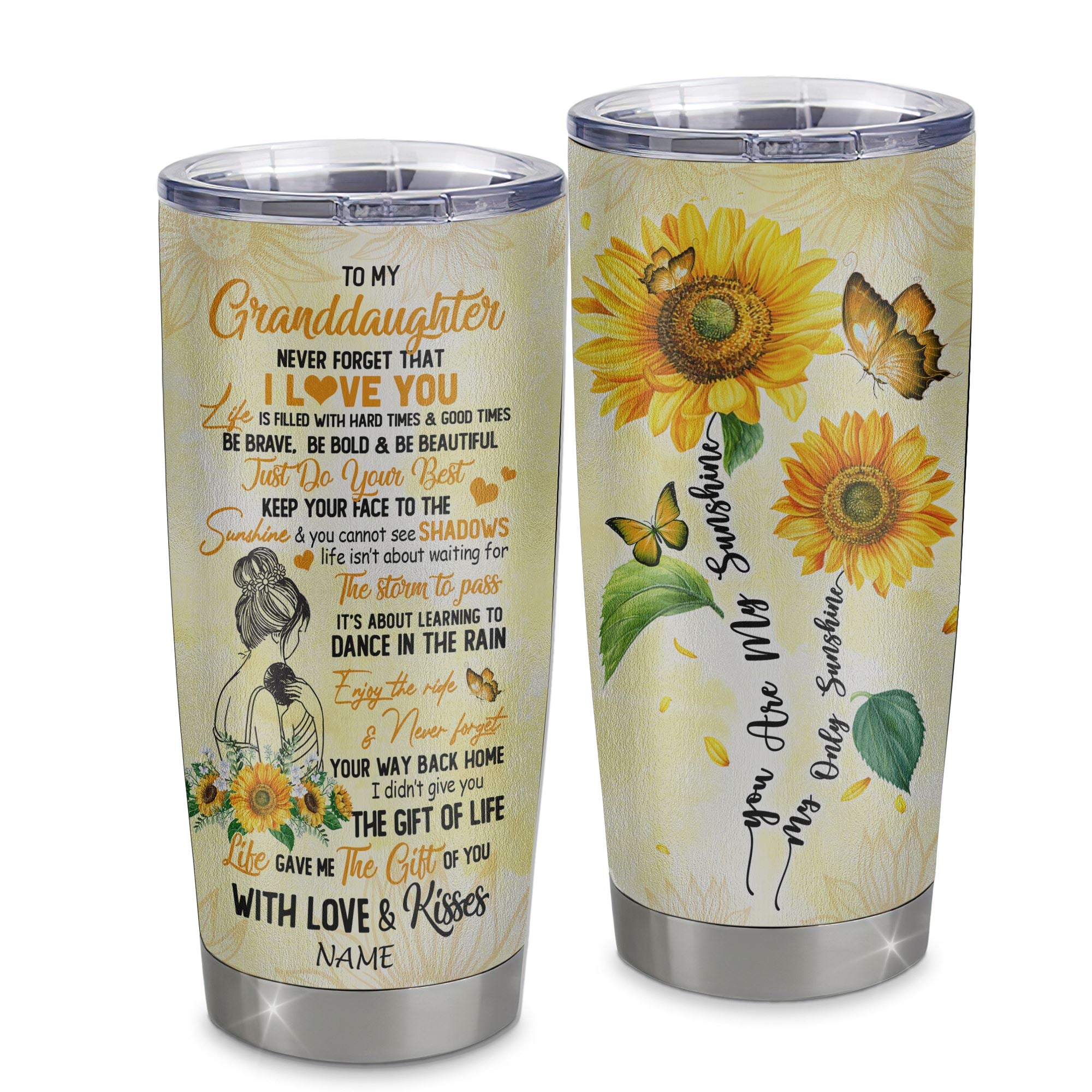 Personalized To My Granddaughter From Grandma Stainless Steel Tumbler Cup Never Forget I Love You Sunflower Granddaughter Birthday Graduation Christmas Travel Mug | siriusteestore