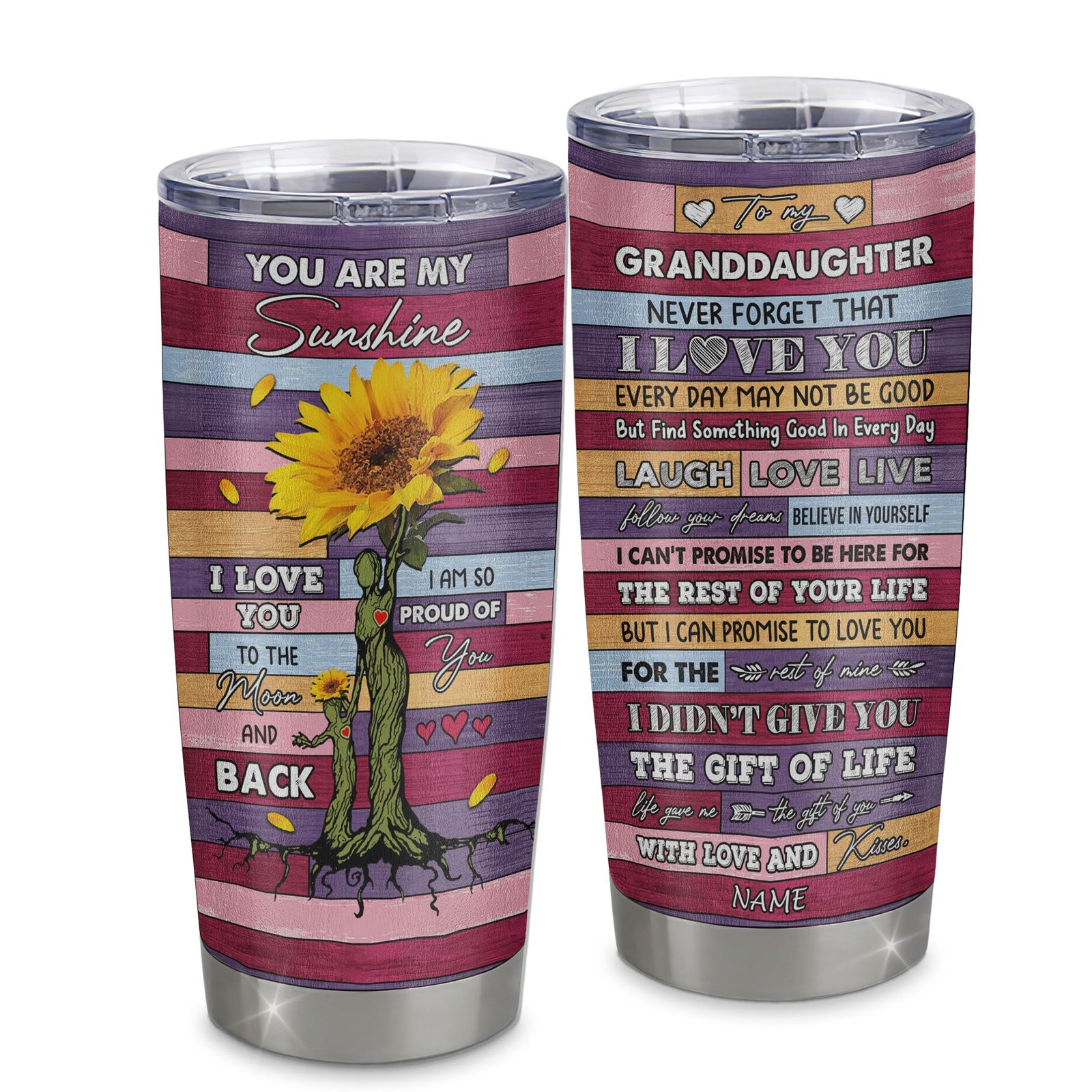 Personalized To My Granddaughter From Grandma Stainless Steel Tumbler Cup Wood Sunflower Never Forget I Love You Granddaughter Birthday Graduation Christmas Travel Mug | siriusteestore