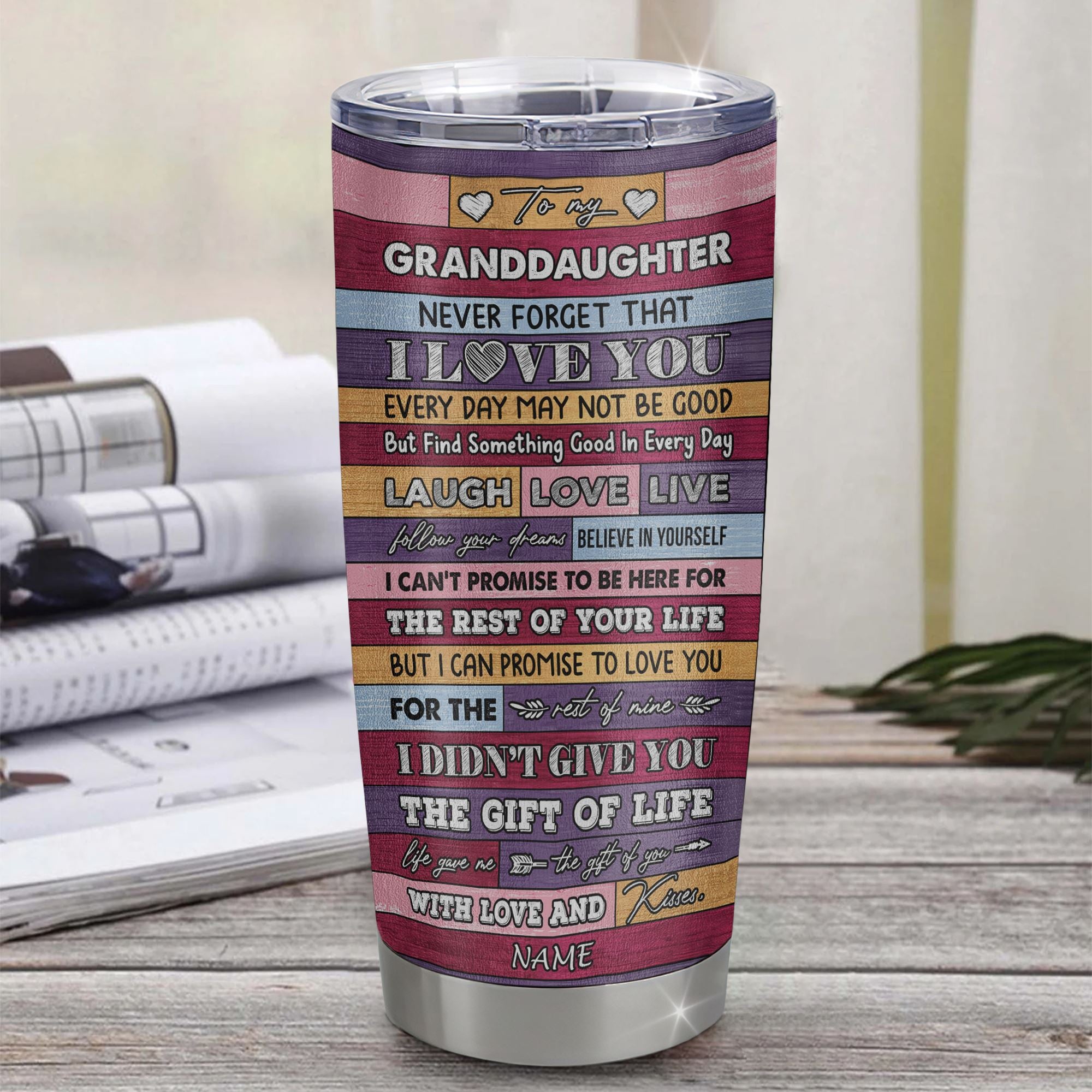 Personalized To My Granddaughter From Grandma Stainless Steel Tumbler Cup Wood Sunflower Never Forget I Love You Granddaughter Birthday Graduation Christmas Travel Mug | siriusteestore