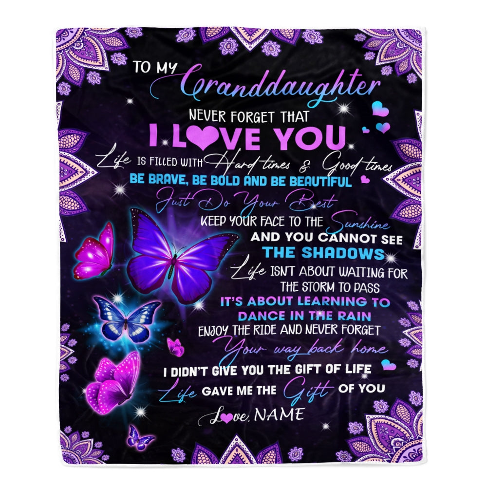 Personalized To My Granddaughter I Love You From Grandma Grandpa Nana Butterfly Birthday Christmas Thanksgiving Graduation Customized Fleece Blanket | siriusteestore