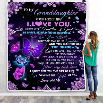 Personalized To My Granddaughter I Love You From Grandma Grandpa Nana Butterfly Birthday Christmas Thanksgiving Graduation Customized Fleece Blanket | siriusteestore