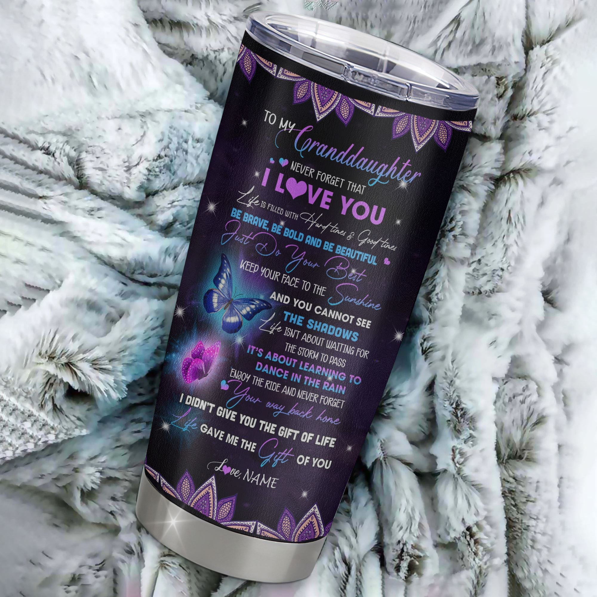 Personalized To My Granddaughter I Love You From Grandma Grandpa Stainless Steel Tumbler Cup Butterfly Granddaughter Birthday Graduation Christmas Travel Mug | siriusteestore