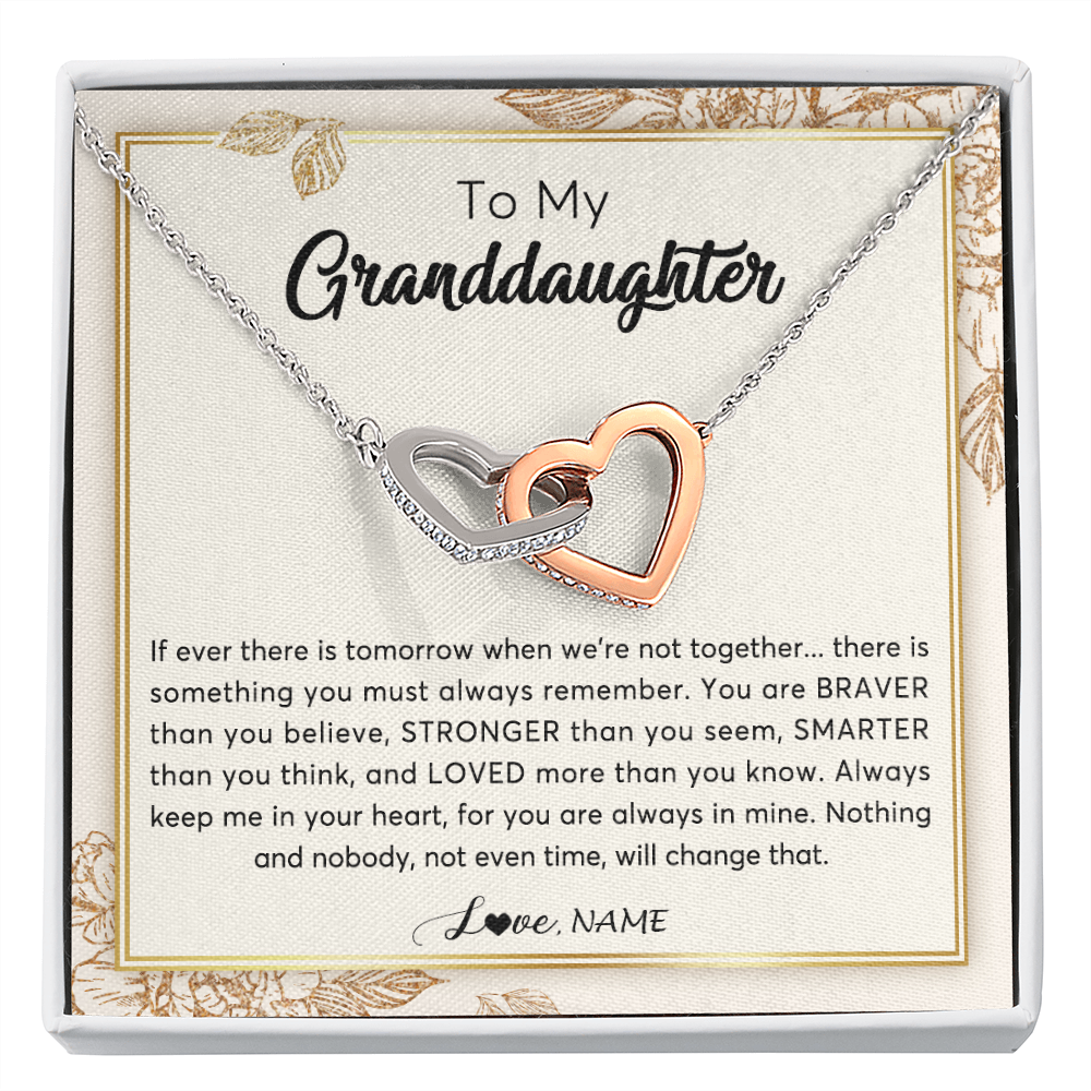 Interlocking Hearts Necklace | Personalized To My Granddaughter Necklace From Grandma Braver Stronger Smarter Loved Granddaughter Jewelry Birthday Christmas Customized Gift Box Message Card | siriusteestore