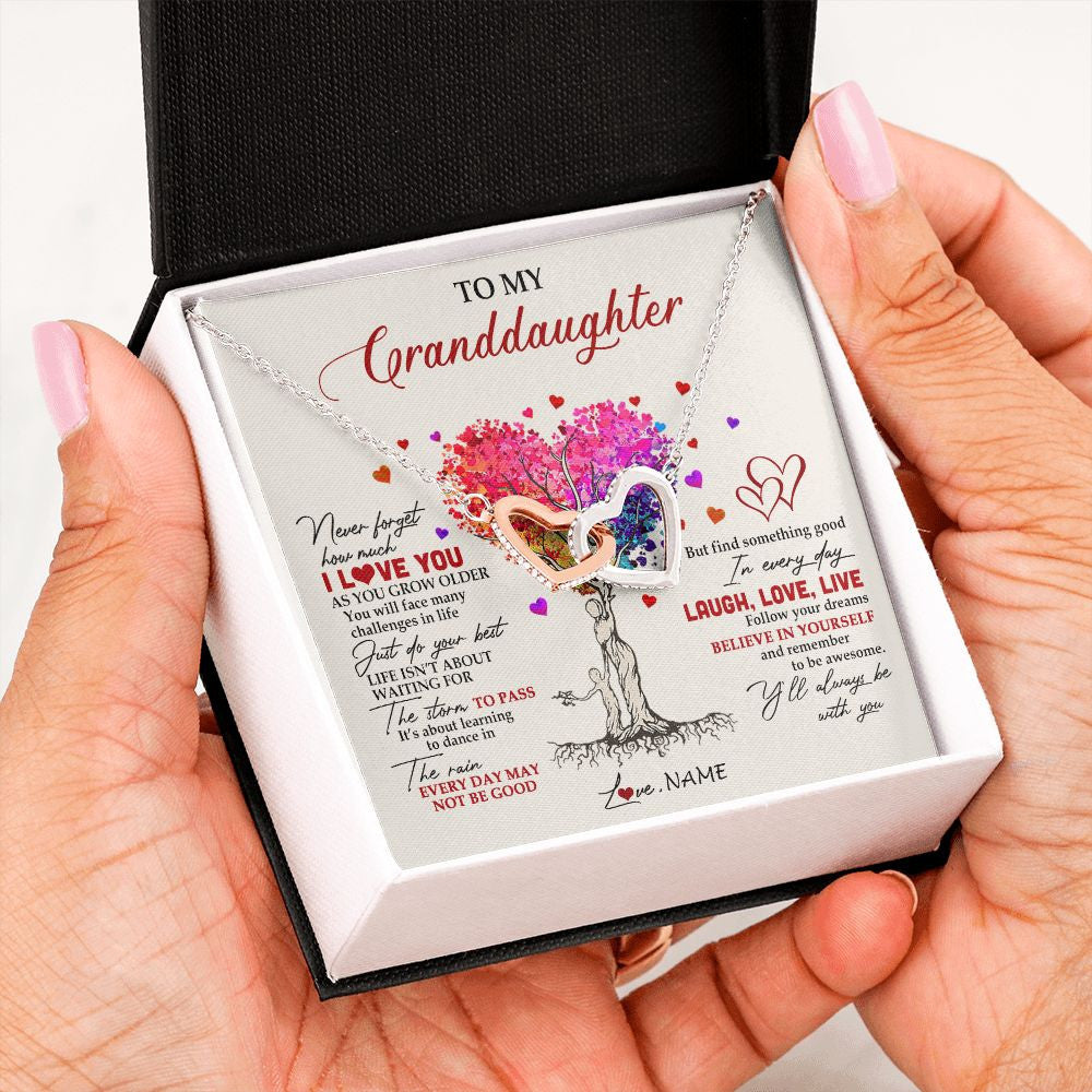 Interlocking Hearts Necklace | Personalized To My Granddaughter Necklace From Grandma Colorful Tree Never Forget I Love You Granddaughter Birthday Christmas Customized Gift Box Message Card | siriusteestore