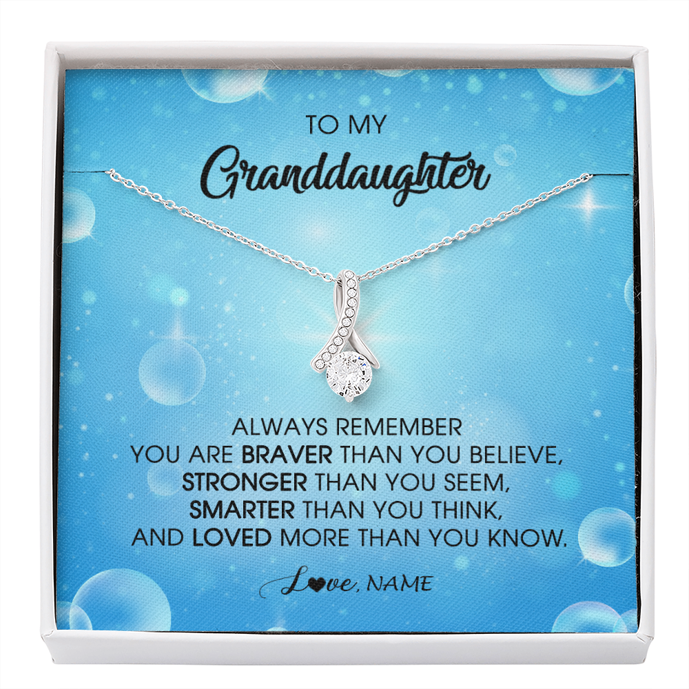 Alluring Beauty Necklace | Personalized To My Granddaughter Necklace From Grandma Grandpa Always Remember You Are Braver Granddaughter Jewelry Birthday Christmas Customized Message Card | siriusteestore