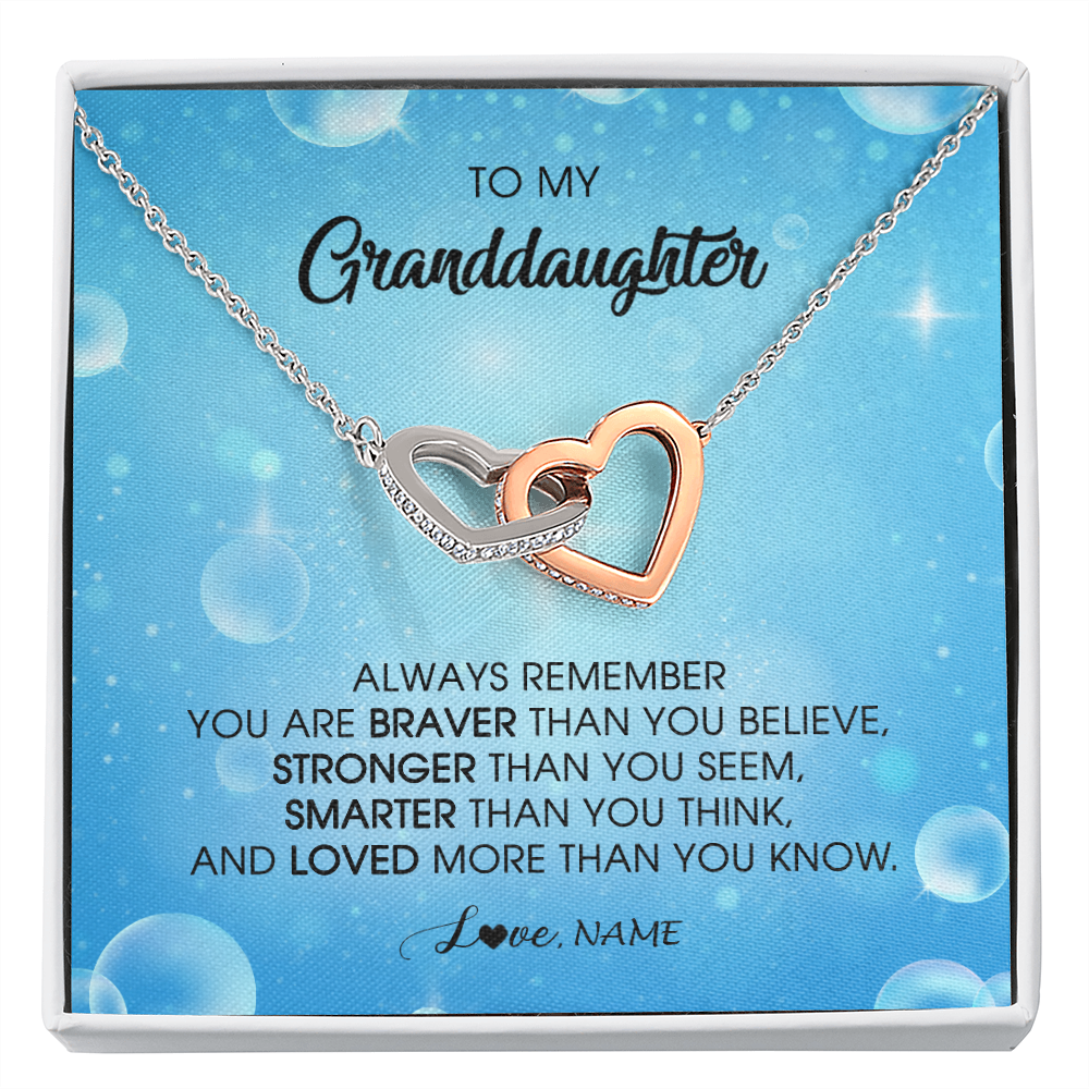 Interlocking Hearts Necklace | Personalized To My Granddaughter Necklace From Grandma Grandpa Always Remember You Are Braver Granddaughter Jewelry Birthday Christmas Customized Message Card | siriusteestore