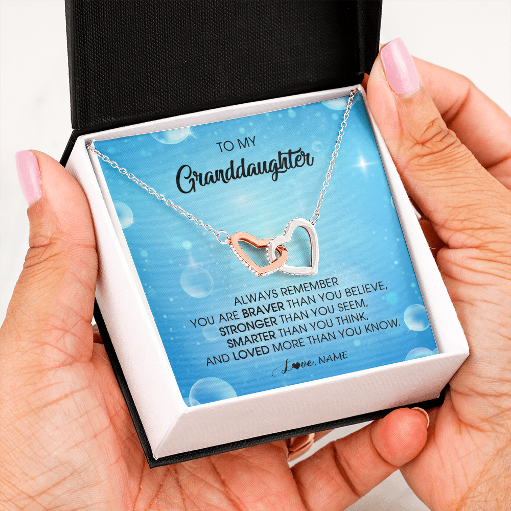 Interlocking Hearts Necklace | Personalized To My Granddaughter Necklace From Grandma Grandpa Always Remember You Are Braver Granddaughter Jewelry Birthday Christmas Customized Message Card | siriusteestore
