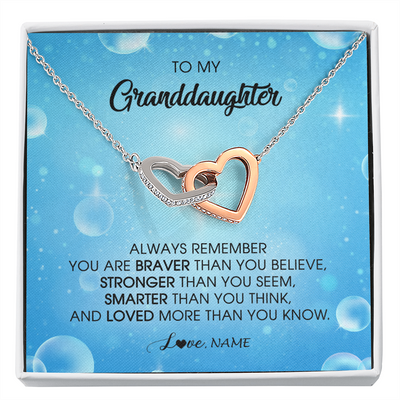 Interlocking Hearts Necklace | Personalized To My Granddaughter Necklace From Grandma Grandpa Always Remember You Are Braver Granddaughter Jewelry Birthday Christmas Customized Message Card | siriusteestore