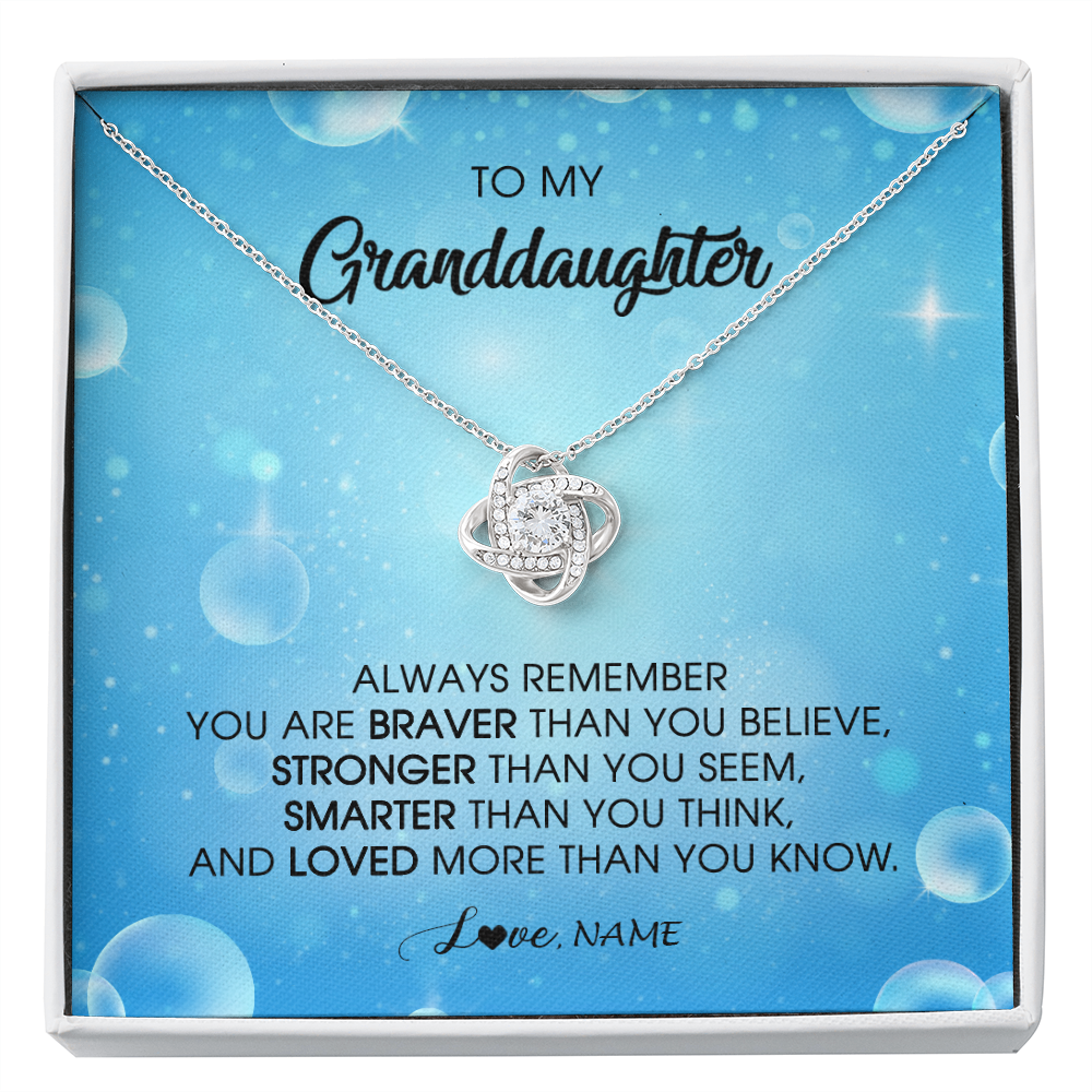 Love Knot Necklace | Personalized To My Granddaughter Necklace From Grandma Grandpa Always Remember You Are Braver Granddaughter Jewelry Birthday Christmas Customized Message Card | siriusteestore