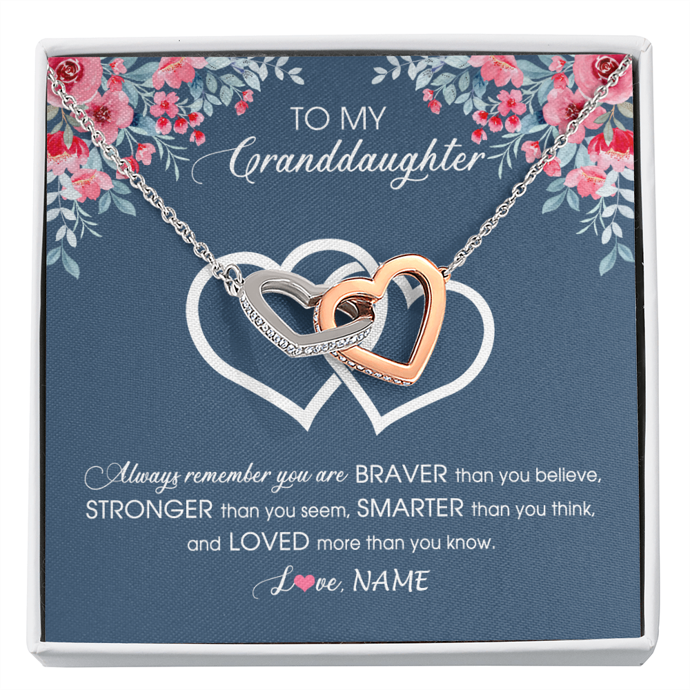 Interlocking Hearts Necklace | Personalized To My Granddaughter Necklace From Grandma Grandpa Braver Stronger Smarter Loved Granddaughter Jewelry Birthday Christmas Customized Message Card | siriusteestore