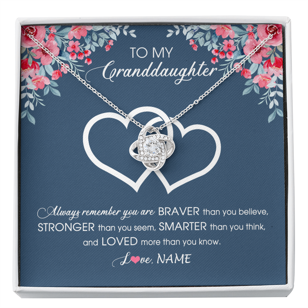 Love Knot Necklace | Personalized To My Granddaughter Necklace From Grandma Grandpa Braver Stronger Smarter Loved Granddaughter Jewelry Birthday Christmas Customized Message Card | siriusteestore