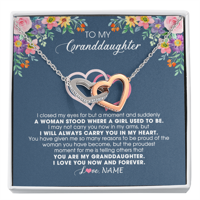 Interlocking Hearts Necklace | Personalized To My Granddaughter Necklace From Grandma Grandpa I Love You Now And Forever Jewelry For Granddaughter Birthday Christmas Customized Message Card | siriusteestore