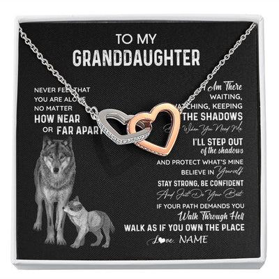 Interlocking Hearts Necklace | Personalized To My Granddaughter Necklace From Grandma Grandpa Never Feel You Are Alone Wolf Granddaughter Birthday Christmas Customized Gift Box Message Card | siriusteestore