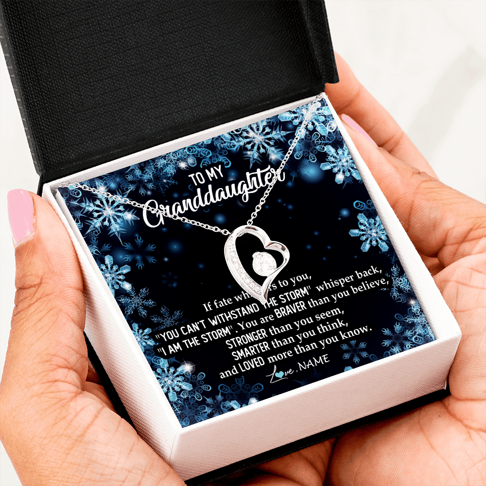Forever Love Necklace | Personalized To My Granddaughter Necklace From Grandma Grandpa Whisper Back I Am The Storm Granddaughter Jewelry Birthday Christmas Customized Message Card | siriusteestore