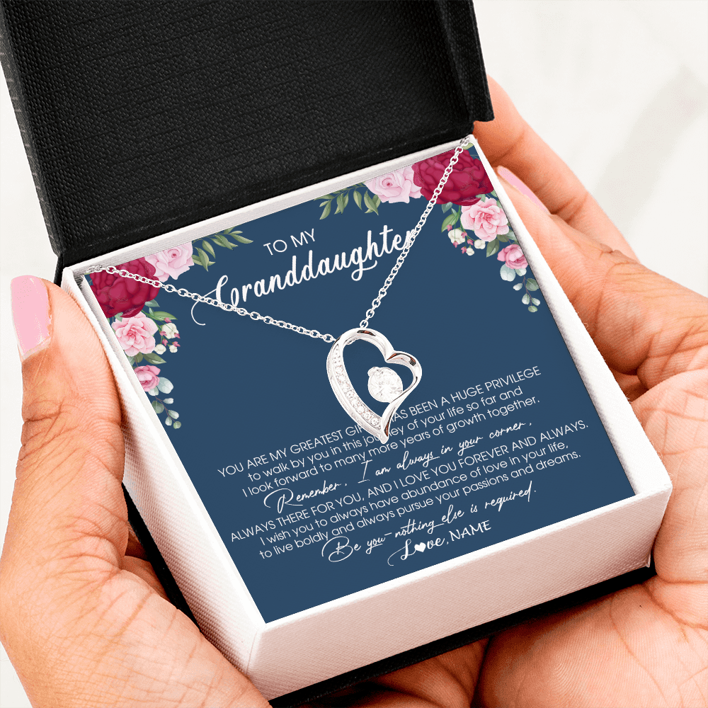 Forever Love Necklace | Personalized To My Granddaughter Necklace From Grandma Grandpa You Are My Greatest Gift Granddaughter Birthday Customized Jewelry Gift Box Message Card | siriusteestore