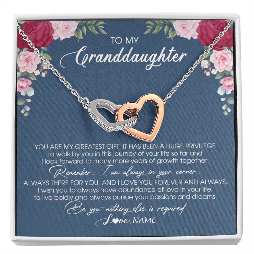 Interlocking Hearts Necklace | Personalized To My Granddaughter Necklace From Grandma Grandpa You Are My Greatest Gift Granddaughter Birthday Customized Jewelry Gift Box Message Card | siriusteestore