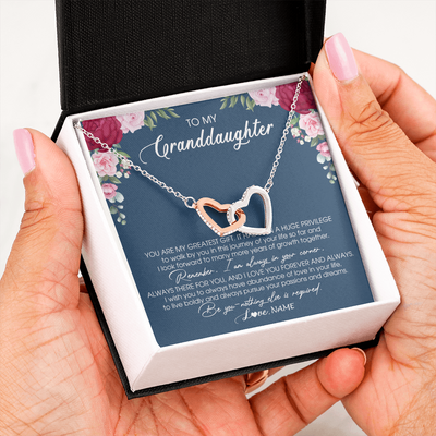 Interlocking Hearts Necklace | Personalized To My Granddaughter Necklace From Grandma Grandpa You Are My Greatest Gift Granddaughter Birthday Customized Jewelry Gift Box Message Card | siriusteestore