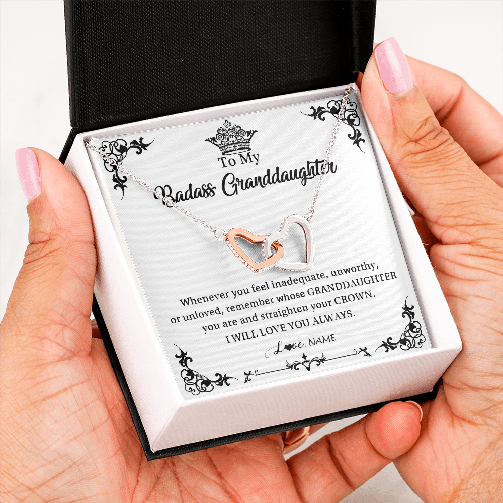 Interlocking Hearts Necklace | Personalized To My Granddaughter Necklace From Grandma I Will Love You Always Granddaughter Jewelry Birthday Christmas Customized Message Card | siriusteestore