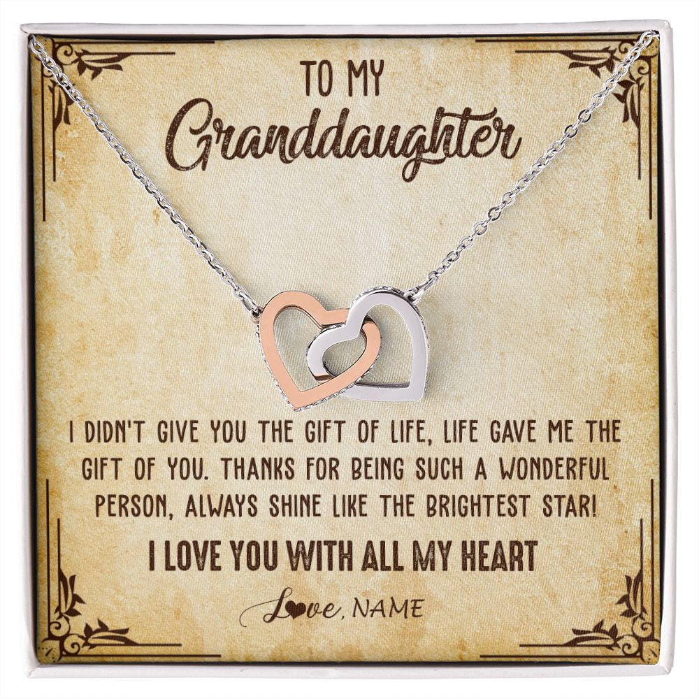 Interlocking Hearts Necklace | Personalized To My Granddaughter Necklace From Grandma Nana I Love You With All My Heart Granddaughter Birthday Christmas Customized Gift Box Message Card | siriusteestore
