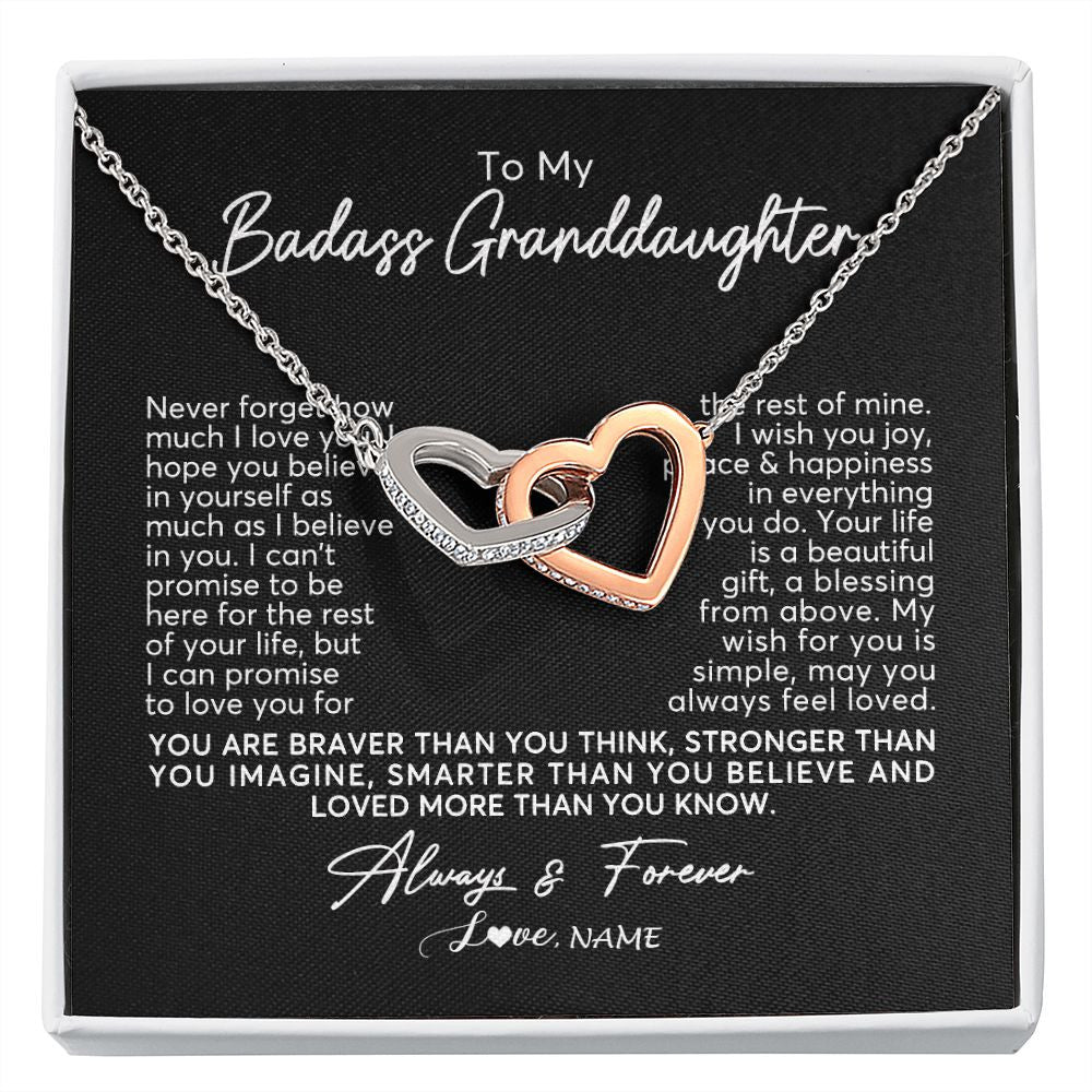 Interlocking Hearts Necklace | Personalized To My Granddaughter Necklace From Grandma Nana Never Forget How Much I Love You Granddaughter Birthday Christmas Customized Gift Box Message Card | siriusteestore