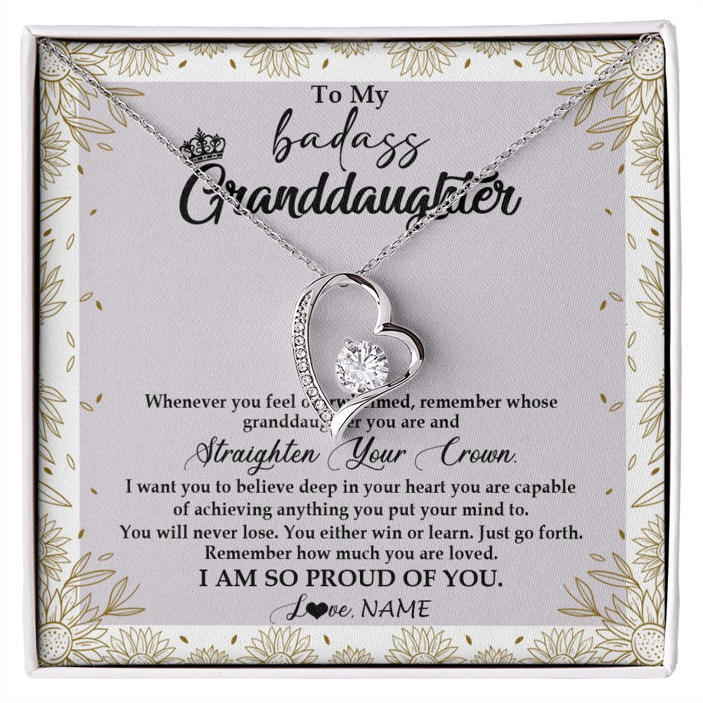 Forever Love Necklace | Personalized To My Granddaughter Necklace From Grandma Nana Straighten Your Crown Granddaughter Birthday Graduation Christmas Customized Gift Box Message Card | siriusteestore