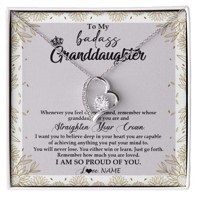Forever Love Necklace | Personalized To My Granddaughter Necklace From Grandma Nana Straighten Your Crown Granddaughter Birthday Graduation Christmas Customized Gift Box Message Card | siriusteestore