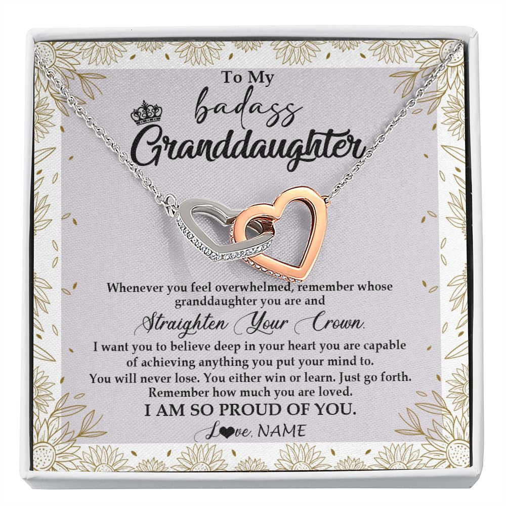 Interlocking Hearts Necklace | Personalized To My Granddaughter Necklace From Grandma Nana Straighten Your Crown Granddaughter Birthday Graduation Christmas Customized Gift Box Message Card | siriusteestore