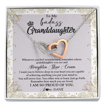 Interlocking Hearts Necklace | Personalized To My Granddaughter Necklace From Grandma Nana Straighten Your Crown Granddaughter Birthday Graduation Christmas Customized Gift Box Message Card | siriusteestore