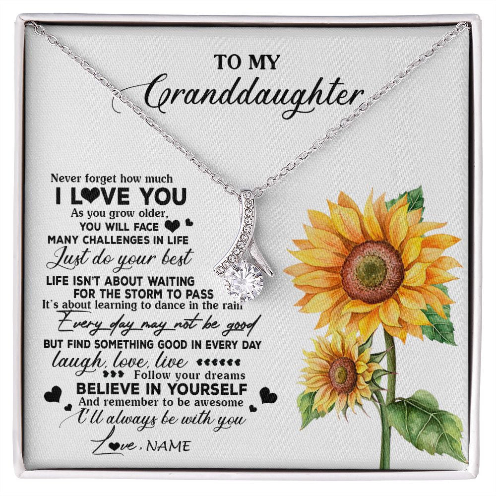 Alluring Beauty Necklace | Personalized To My Granddaughter Necklace From Grandma Nana Sunflower Wood Laugh Love Live Granddaughter Birthday Christmas Customized Gift Box Message Card | siriusteestore