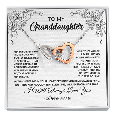 Interlocking Hearts Necklace | Personalized To My Granddaughter Necklace From Grandma Never Forget That I Love You Granddaughter Birthday Christmas Jewelry Customized Gift Box Message Card | siriusteestore