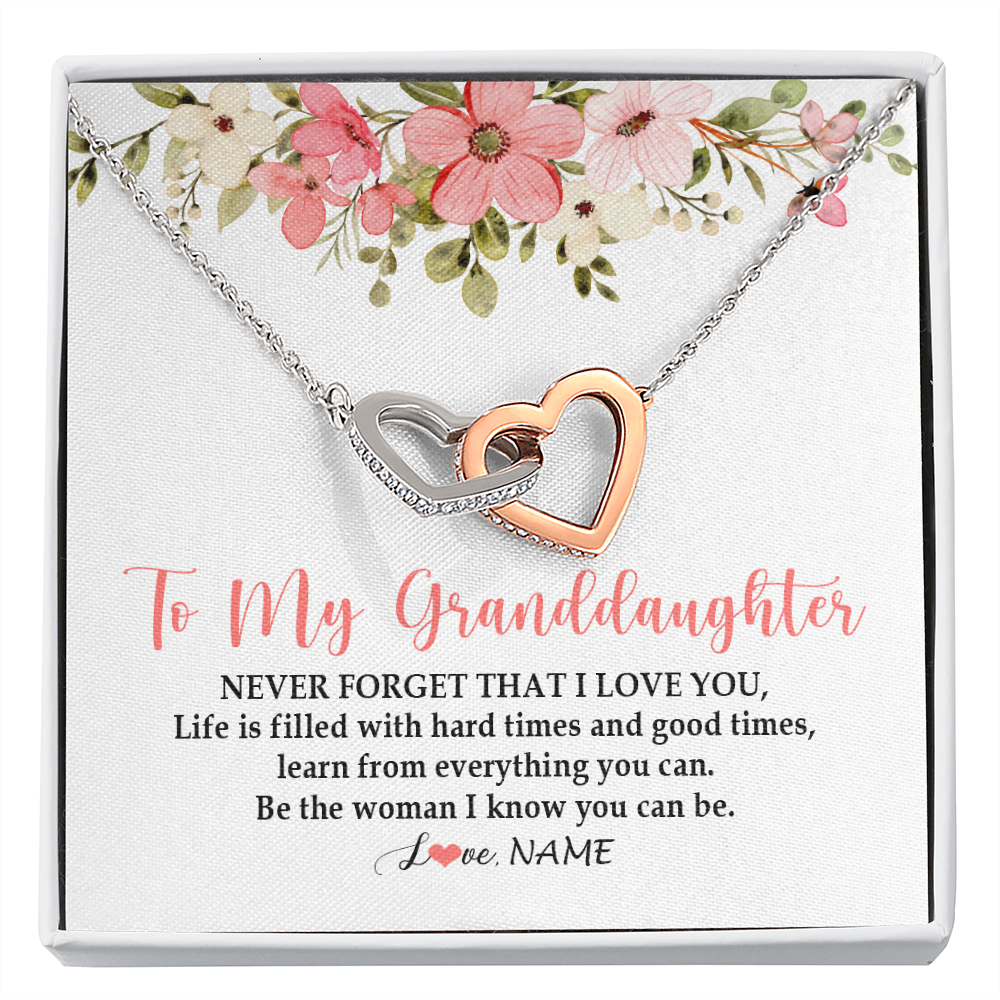Interlocking Hearts Necklace | Personalized To My Granddaughter Necklace From Grandma Never Forget That I Love You Granddaughter Jewelry Birthday Christmas Customized Gift Box Message Card | siriusteestore
