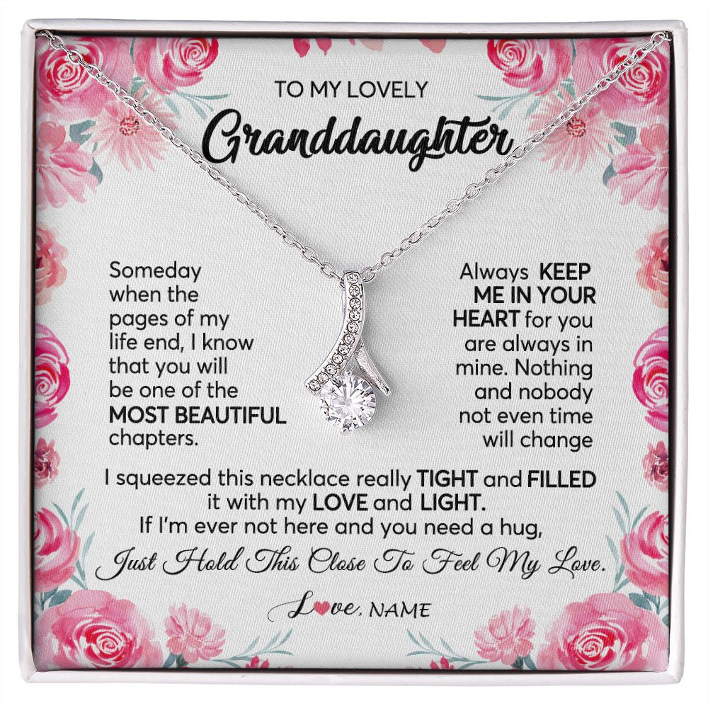 Alluring Beauty Necklace | Personalized To My Granddaughter Necklace From Grandma Papa Always Keep Me in Your Heart Granddaughter Birthday Christmas Customized Gift Box Message Card | siriusteestore