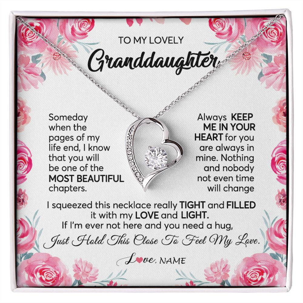 Forever Love Necklace | Personalized To My Granddaughter Necklace From Grandma Papa Always Keep Me in Your Heart Granddaughter Birthday Christmas Customized Gift Box Message Card | siriusteestore
