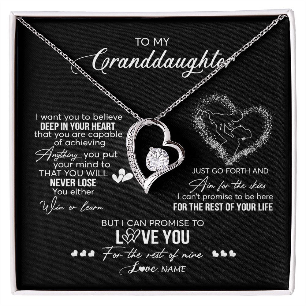 Forever Love Necklace | Personalized To My Granddaughter Necklace From Grandma Promise To Love You Granddaughter Birthday Graduation Christmas Pendant Customized Gift Box Message Card | siriusteestore