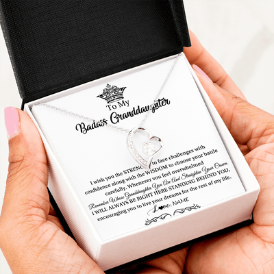 Forever Love Necklace | Personalized To My Granddaughter Necklace From Grandma Straighten Your Crown Granddaughter Jewelry Birthday Christmas Customized Gift Box Message Card | siriusteestore
