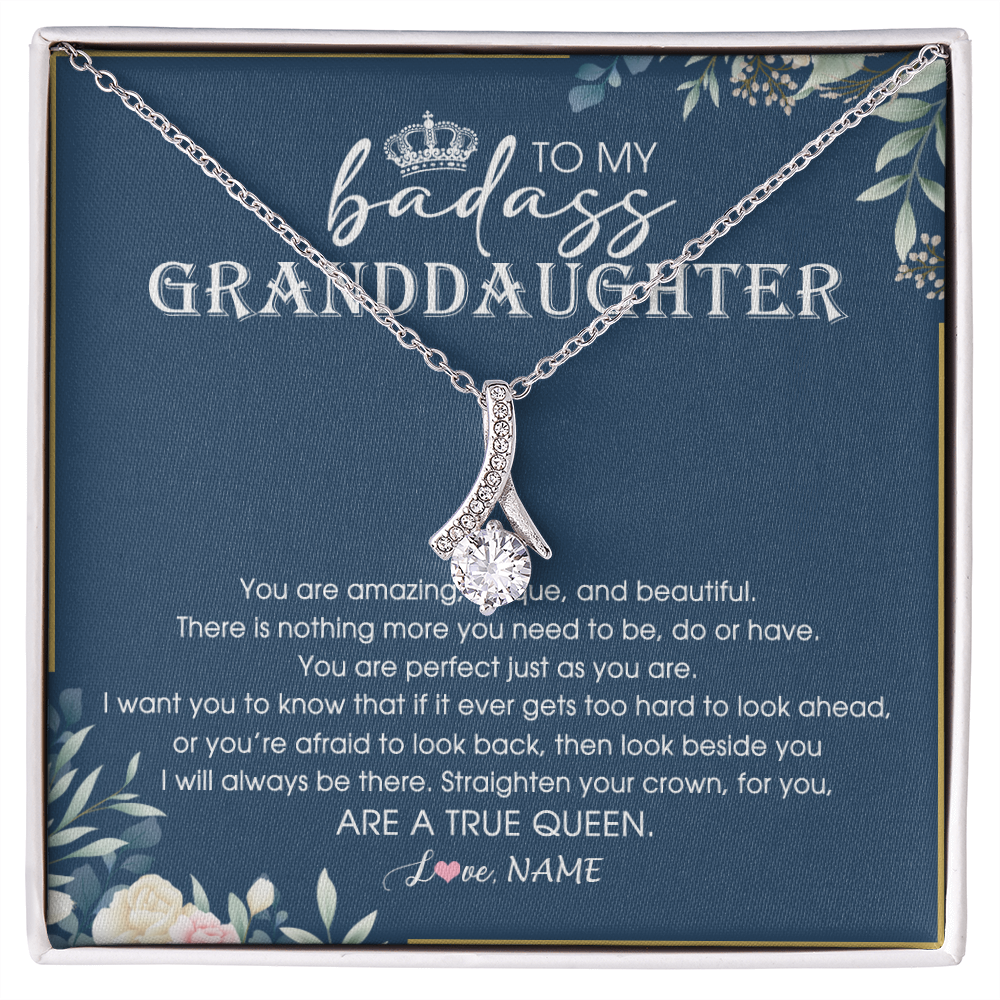 Alluring Beauty Necklace | Personalized To My Granddaughter Necklace From Grandma Straighten Your Crown Queen Granddaughter Jewelry Birthday Christmas Customized Gift Box Message Card | siriusteestore