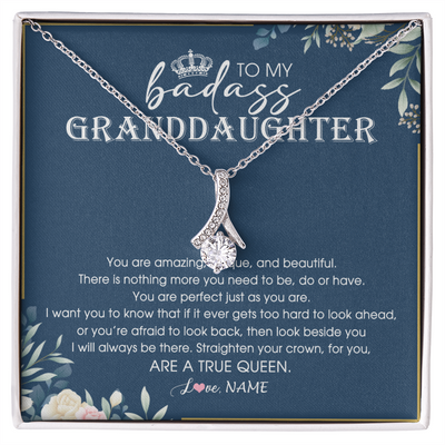 Alluring Beauty Necklace | Personalized To My Granddaughter Necklace From Grandma Straighten Your Crown Queen Granddaughter Jewelry Birthday Christmas Customized Gift Box Message Card | siriusteestore