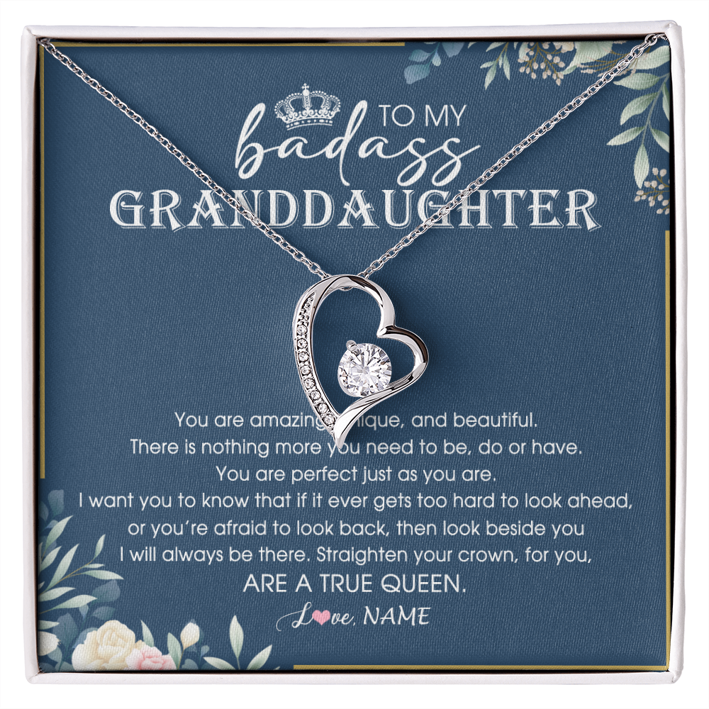 Forever Love Necklace | Personalized To My Granddaughter Necklace From Grandma Straighten Your Crown Queen Granddaughter Jewelry Birthday Christmas Customized Gift Box Message Card | siriusteestore
